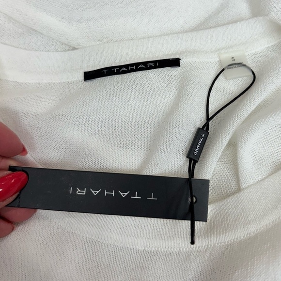 T Tahari Mesh Twist Front Knit Top | Small, NWT Casual Spring Sheer Mesh Top - Picture 3 of 10